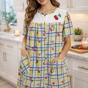 Vtg Ashley Taylor Intimates Mumu House‎ Coat Robe Womens M Floral Plaid Grandma